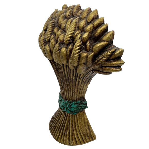Cast Iron Sheaf of Wheat Door Stop or Door Porter Goldtone Aqua VTG '92 Antiqued - Picture 3 of 16